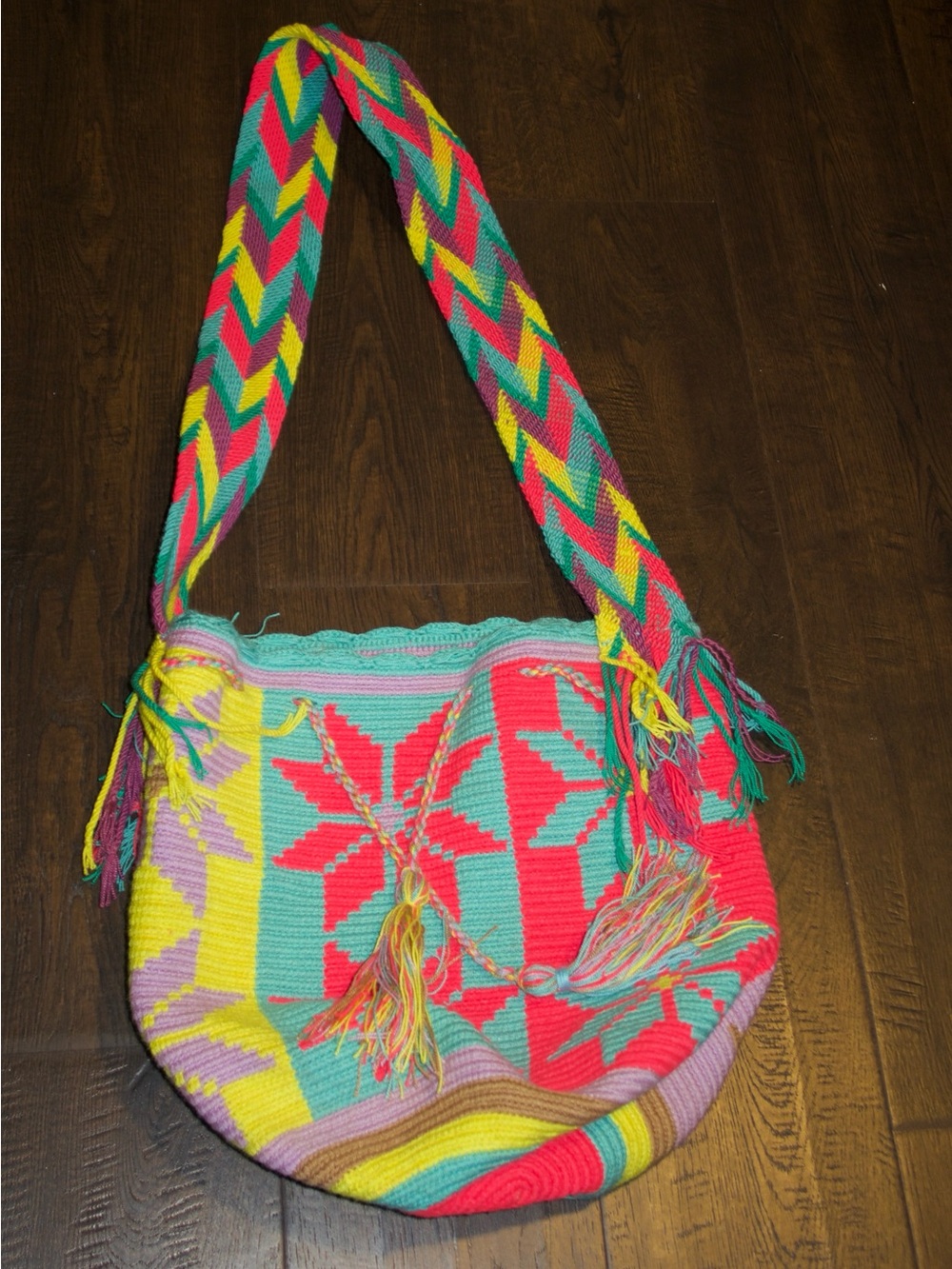 Handmade Multicolor Crochet Shoulder Bag - Boho Star Pattern